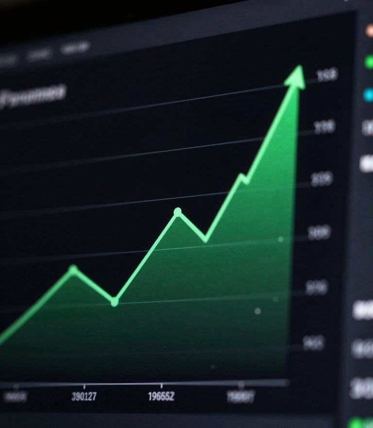 A sharp, high-contrast macro shot of a Shopify performance dashboard on a dark screen, cool green indicator lines showing upward revenue trends, minimalist dark environment.