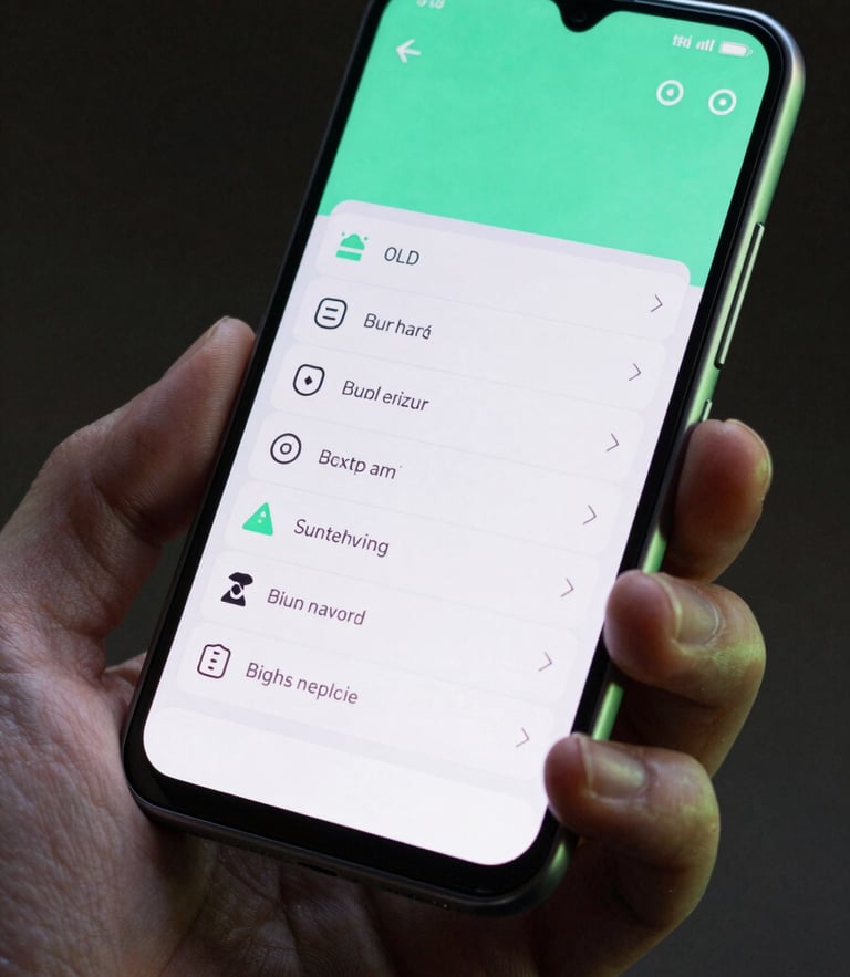 Extreme close-up macro shot of a hand holding a premium dark titanium Android phone, vibrant OLED screen displaying a clean bug tracker UI with electric mint accents, dramatic side-lighting casting a subtle green glow on the fingers, dark studio background.