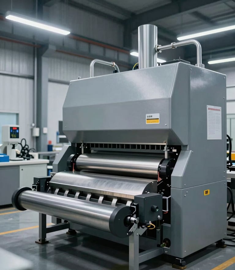 A clean, modern industrial recycling facility interior with advanced sorting machinery under cool clinical lighting, steel-gray tones.