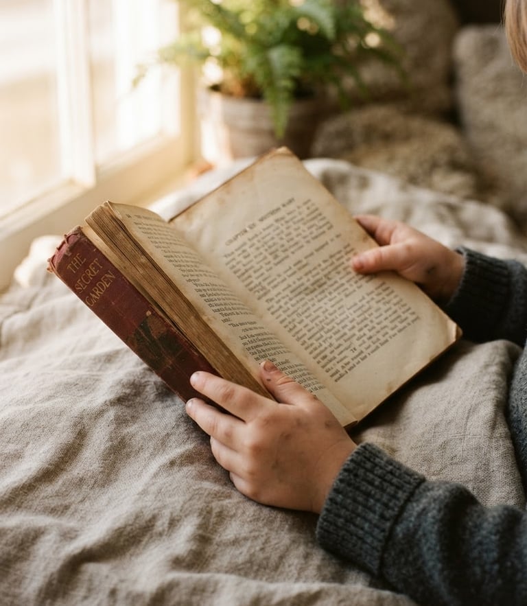 Child reading a classic book.