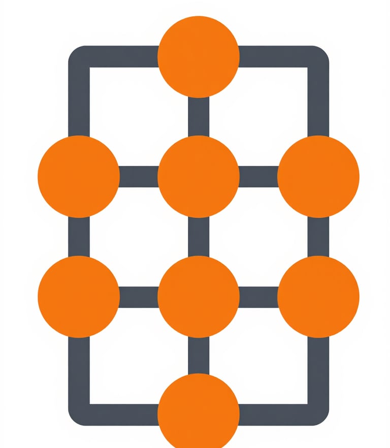Flat orthographic technical schematic showing a pipeline of code passing through validation nodes, styled in slate and safety orange on a clean white background.
