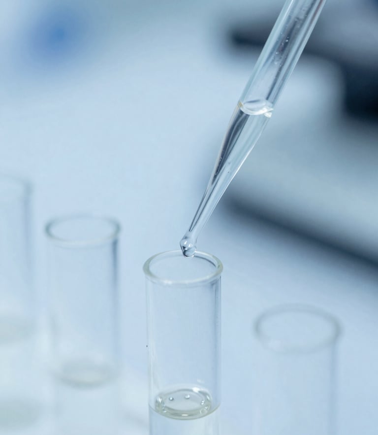 Macro shot of liquid specimen being pipetted into microcentrifuge tube, cool blue clinical lighting, sharp focus, 35mm