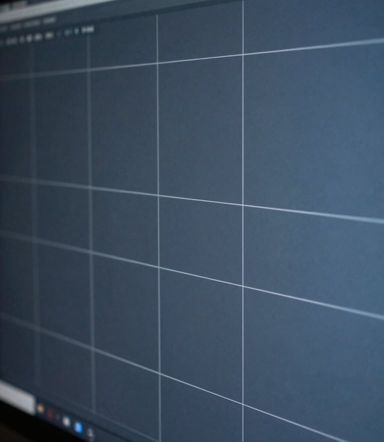 Orthographic projection of a sleek digital interface layout, strict grid alignment, cool diffused lighting, slate blue details.