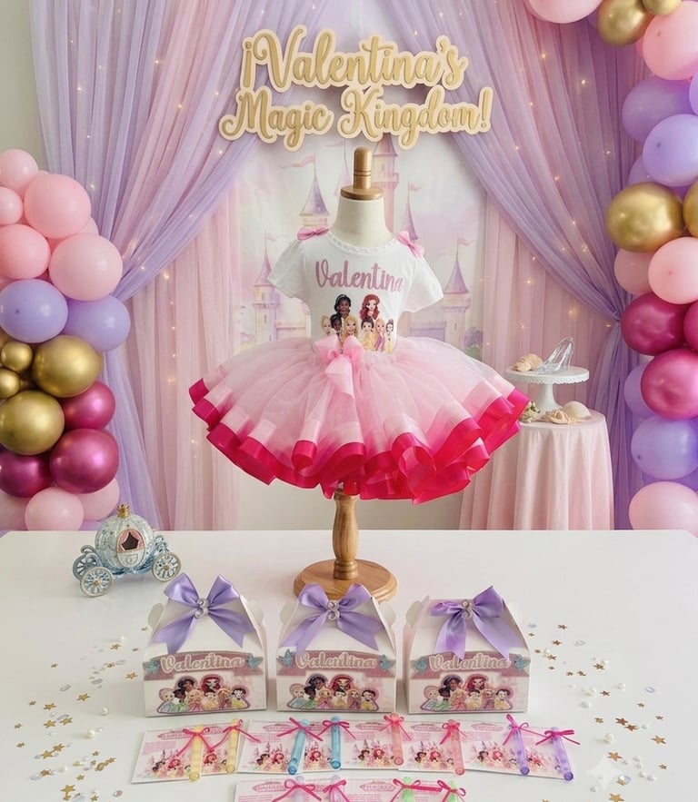 tutu personalizado con tonos rosas de las princesas disney