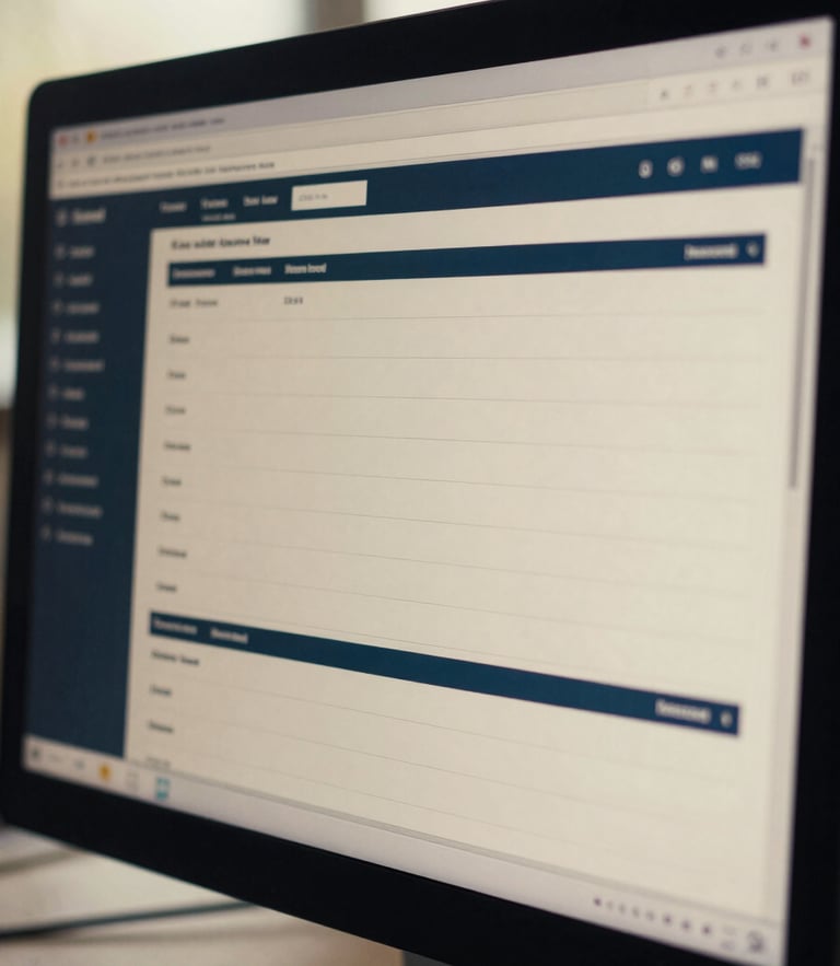 Close-up of a clean analytical dashboard on a high-resolution monitor, soft natural window light reflecting off the glass, muted navy and sand tones, sharp focus, 35mm film