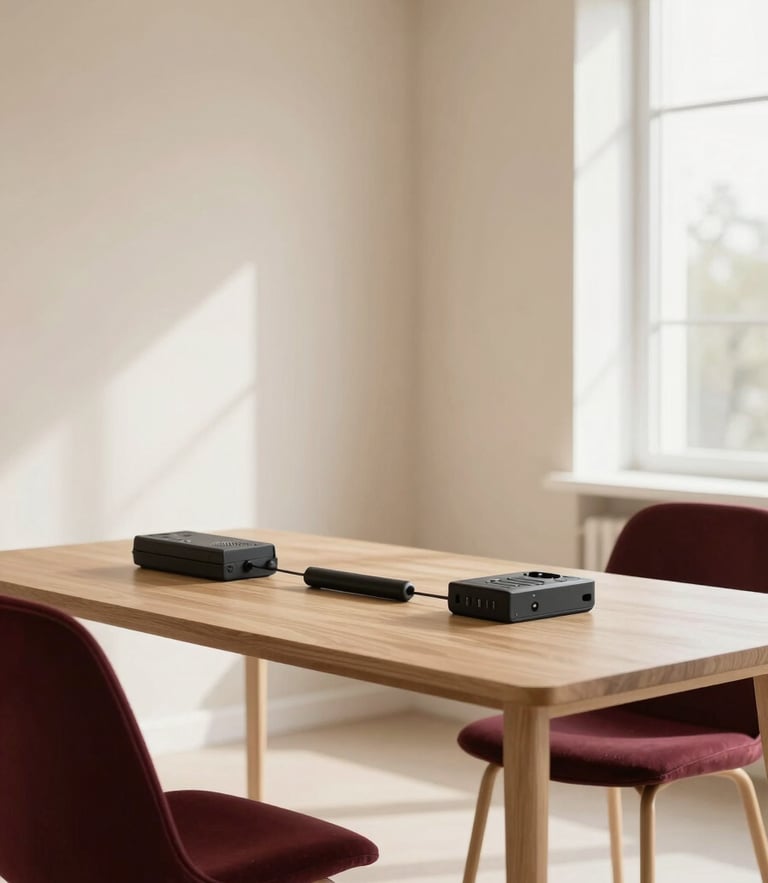 A clean, modern academy interior with soft beige walls, natural diffused daylight, a minimalist wooden table with professional training tools, 35mm editorial style