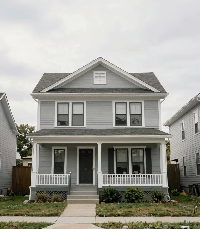 A quiet, natural-light exterior of a classic South Minneapolis craftsman home, soft overcast sky, realistic neighborhood setting, 35mm lens