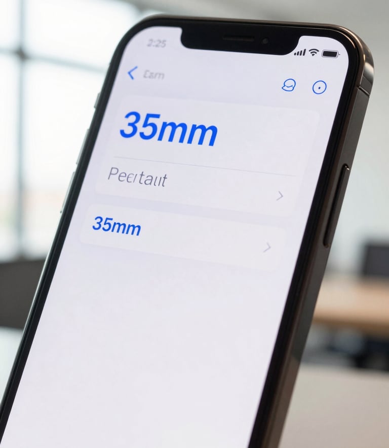 Tight macro shot of a modern smartphone screen showing a clean text notification with high-contrast blue UI, bright high-key office background, shallow depth of field, 35mm