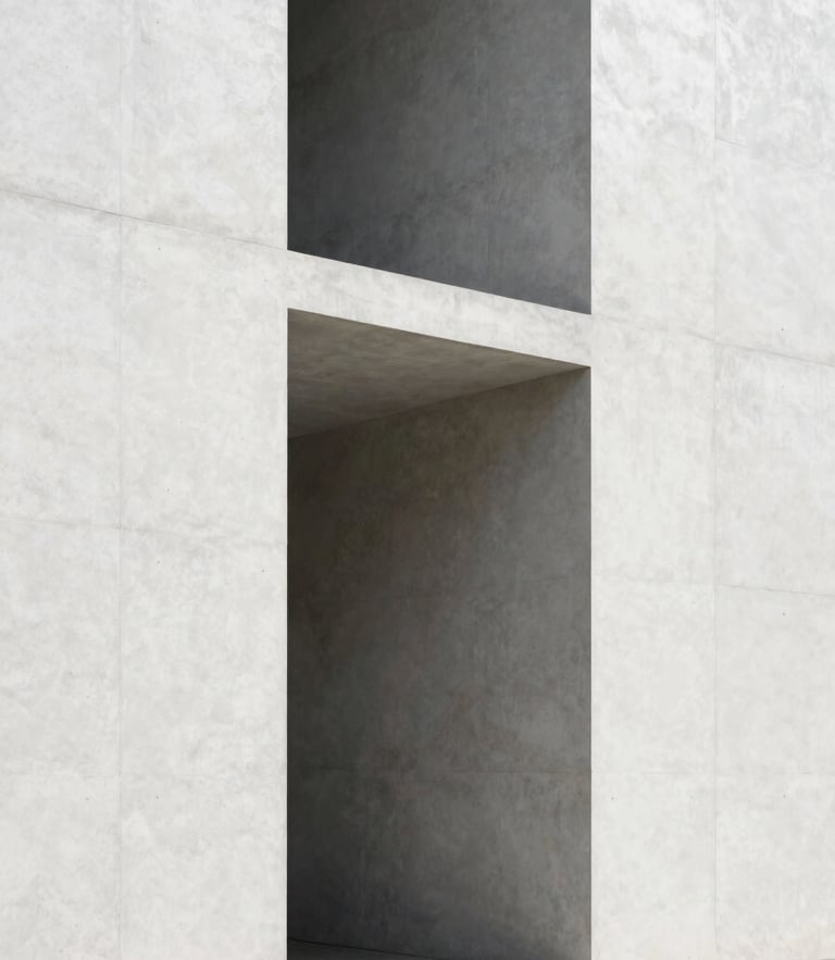 Minimalist corporate architecture, sharp concrete lines, bright natural daylight, geometric shadows, 35mm