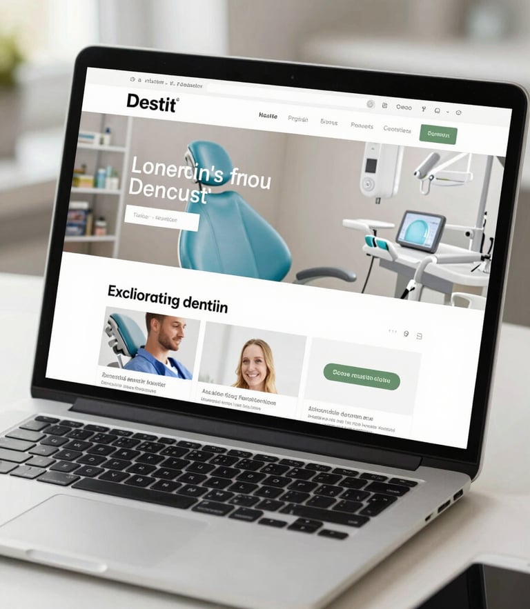 Clean modern browser mockup displaying a highly polished website for a local dentist, with clear typography and bright natural lighting.