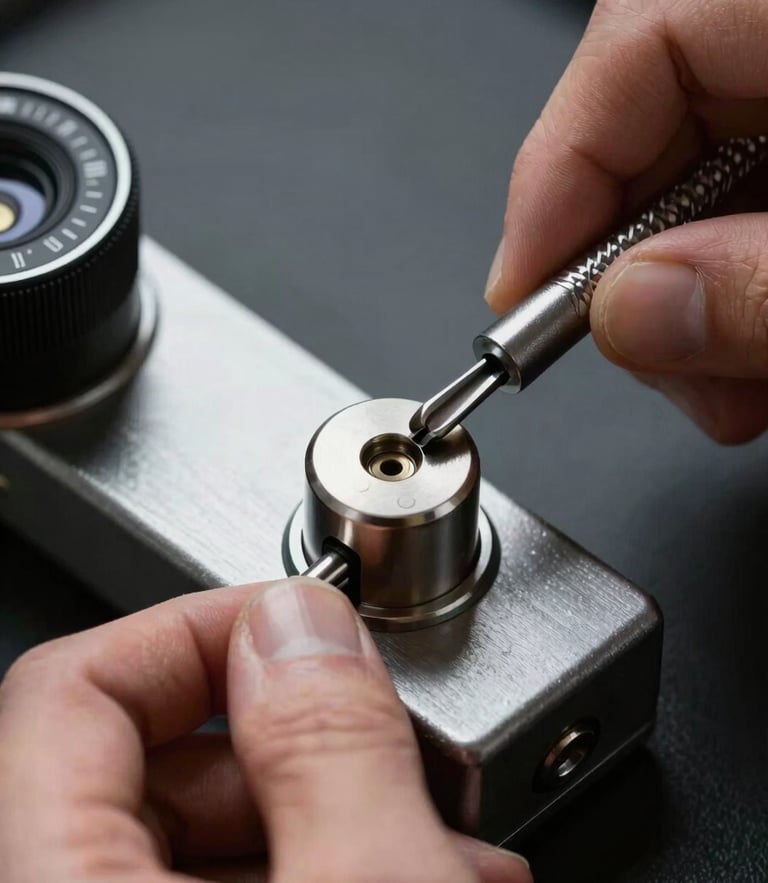 Close-up macro shot of a locksmith's hands using professional tension tools to decode a high-security lock cylinder, sharp focus, high contrast, dramatic side lighting.
