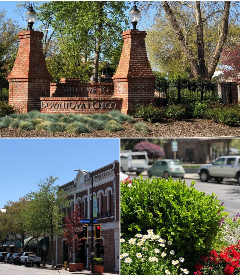 Photo collage of beautiful downtown Chico, California.