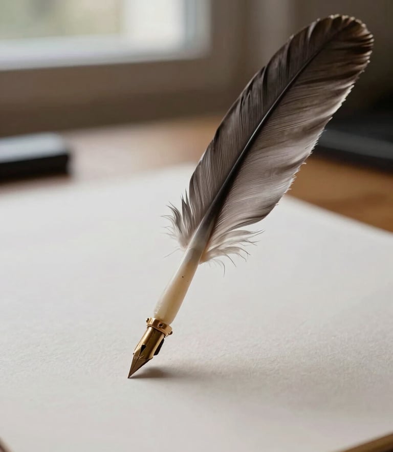 Gros plan macro sur un stylo plume posé sur un papier de coton épais texturé, lumière naturelle douce provenant d'une fenêtre de bureau suisse.
