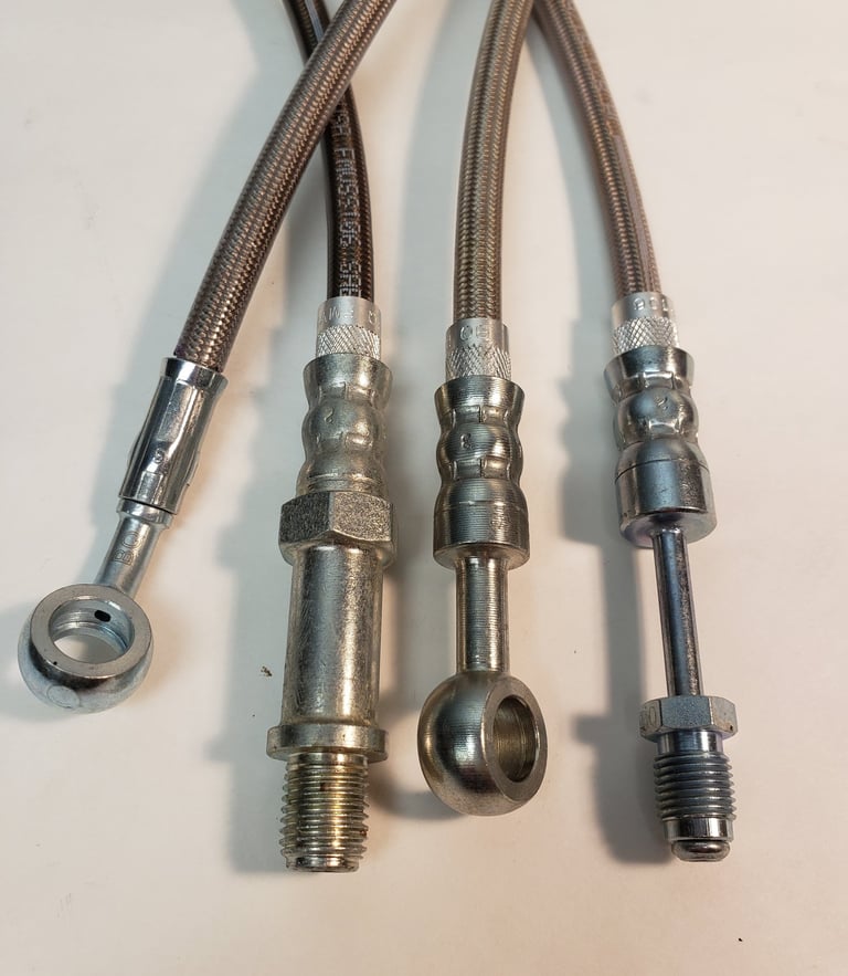 stainless braided brake hoses made to order to custom lengths by the brake experts at 260-426-3331