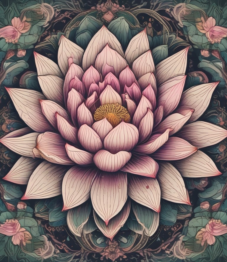 A laptop displaying a graphical design program with multiple small thumbnails on the screen, placed on a desk. Two camera lenses are positioned on either side of the laptop, and the background shows a softly lit room with a large window.