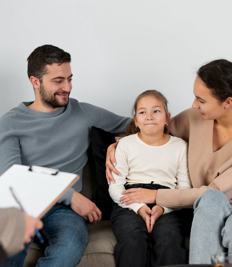 Parents in family therapy with their child