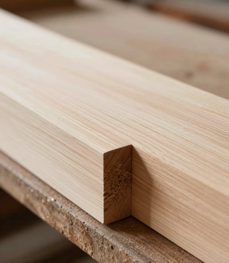 Close-up of hand-planed timber joinery, chiseled joints, soft natural side-lit workshop daylight, shallow depth of field, 35mm
