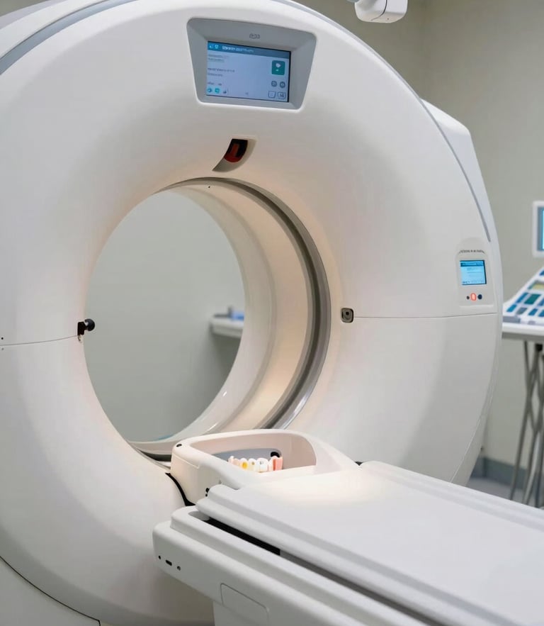 Macro shot of a modern dental CBCT scanner rotating arm, clean clinical lighting, sterile environment.