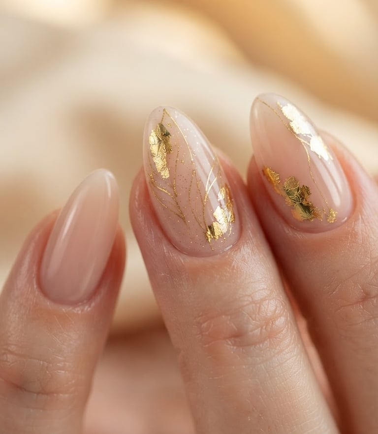 Extreme close-up of perfectly sculpted luxury gel nails, soft natural studio lighting, warm beige background, macro lens, shallow depth of field