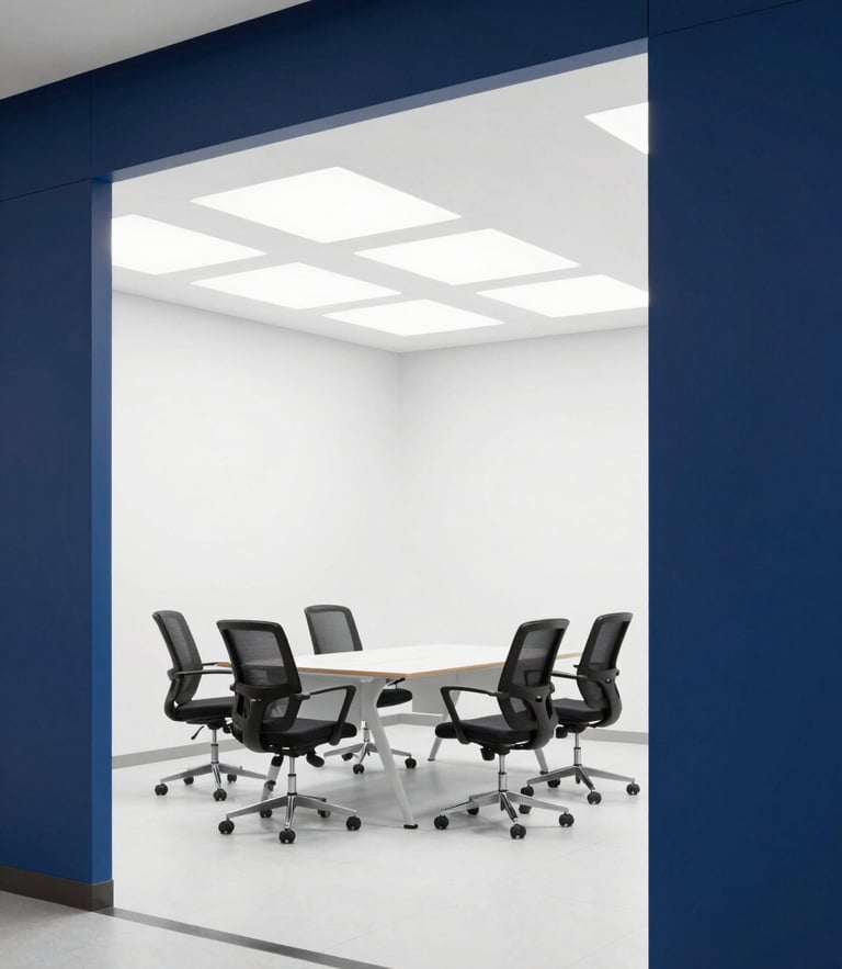 A clean modern architectural workspace with bright cool daylight, sharp focus, architectural framing, 35mm.