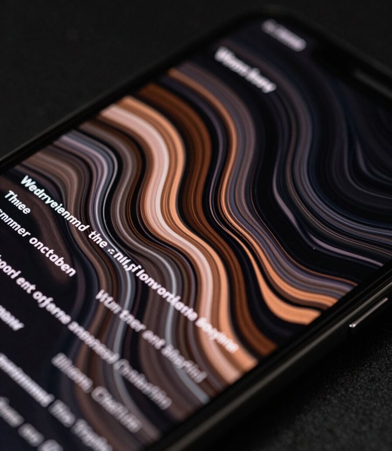 Extreme close-up of a high-end Android device screen displaying a complex, fluid custom layout transition under high-contrast studio lighting.