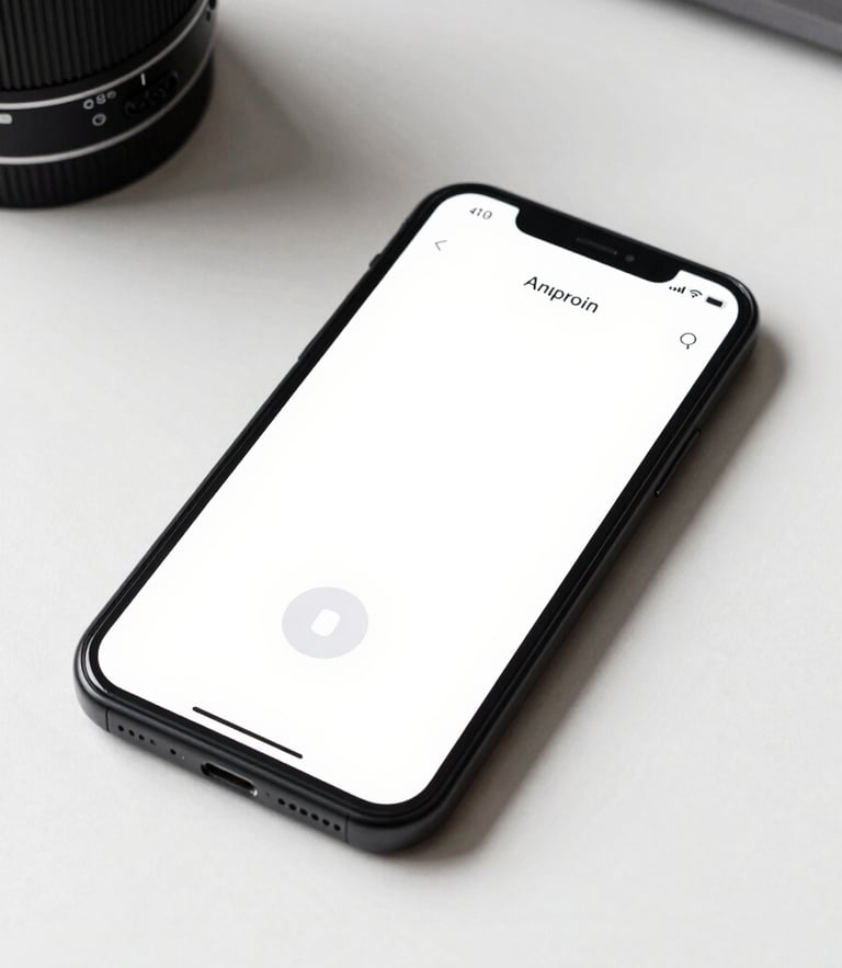 High-fidelity Android phone mockup displaying a clean, high-contrast user interface with large tap targets, resting on a crisp white surface under bright studio lighting.