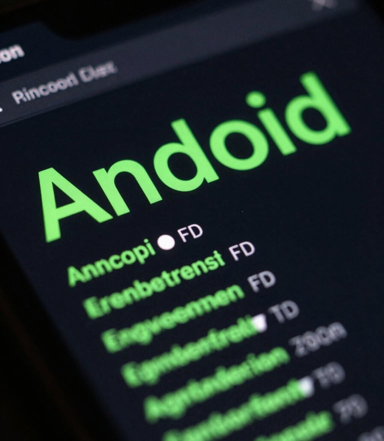 Extreme close-up of a dark-themed Android screen displaying a clean terminal UI, glowing neon green text, low-key high-contrast studio lighting