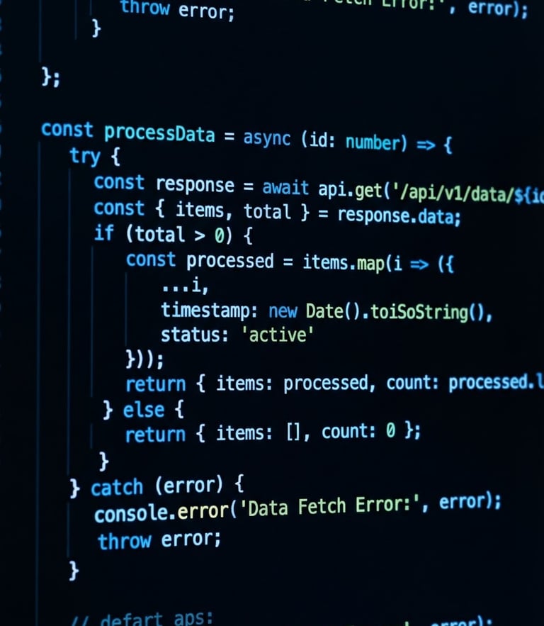 Sleek tech photography, close-up of clean code on a monitor with electric blue backlighting, macro focus, high-contrast dark mode