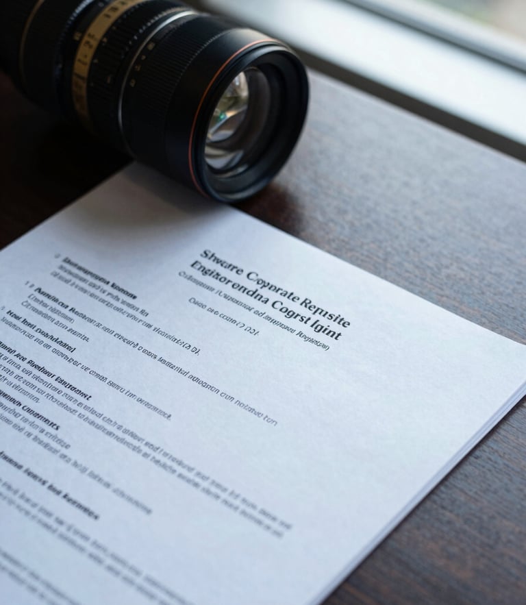 Sharp editorial close-up of official Singapore corporate registry documents on a dark wooden desk, cool crisp daylight from a window, high contrast.