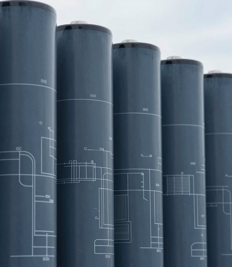 Extreme close-up of a high-tech battery storage installation schematic, crisp technical blueprint lines, cool slate and blue tones, architectural lens