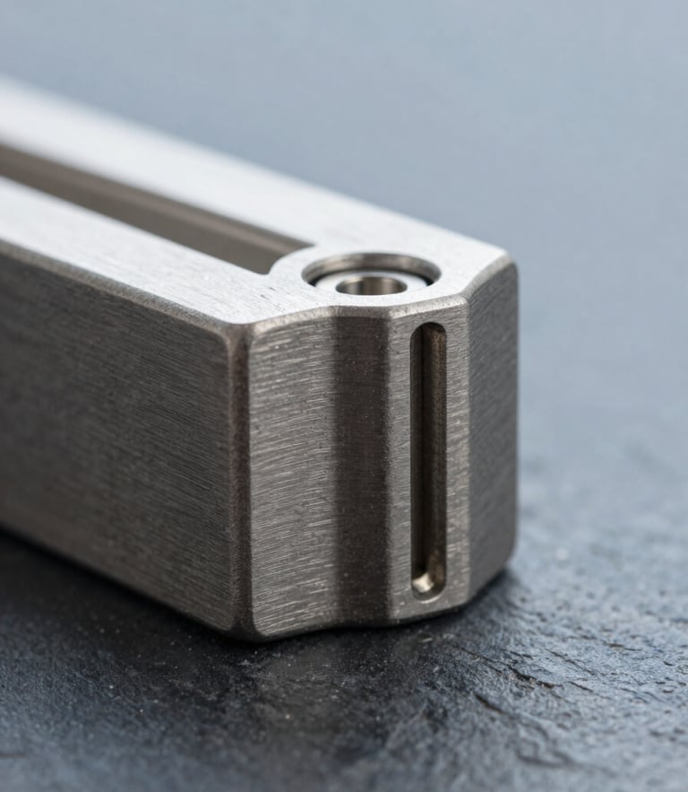 Macro shot of a high-precision brushed steel lock cylinder, cool natural architectural light, sharp focus, technical minimalism