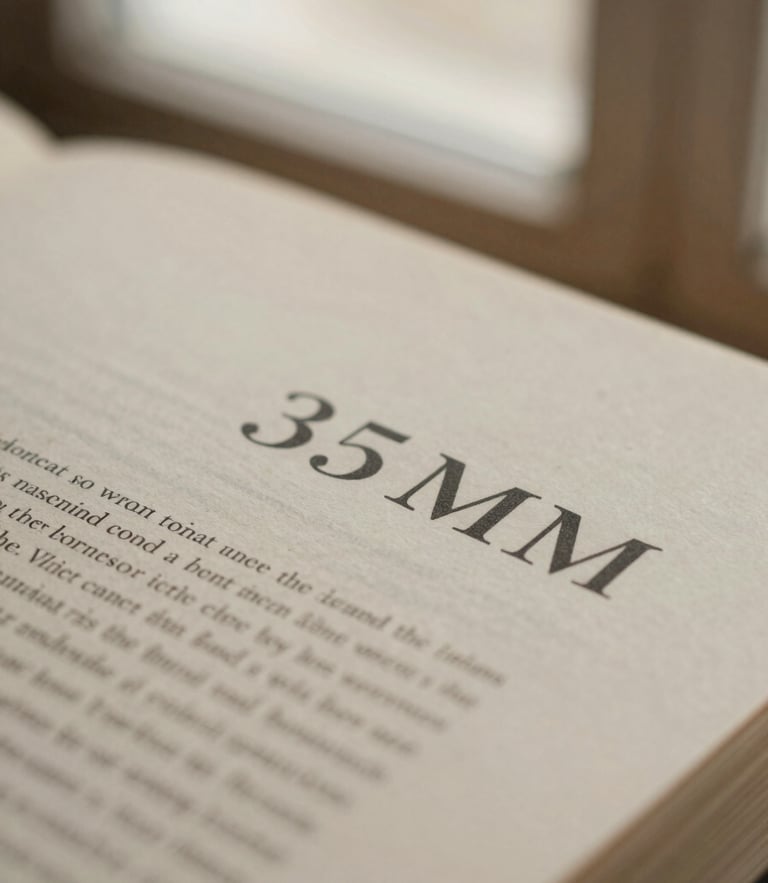 Macro photograph of heavy warm-toned book paper showing crisp black serif typography, soft natural window light, shallow depth of field, 35mm