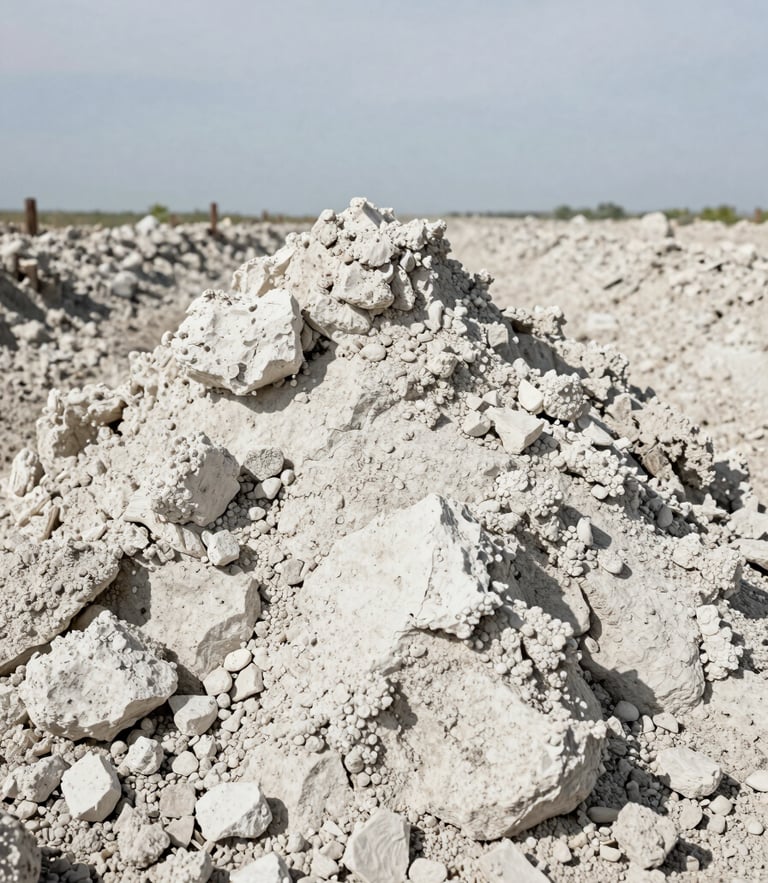 Macro portrait of textured white chalk soil of Champagne vineyards, high-contrast shadows under soft overcast daylight, minimal and editorial composition.