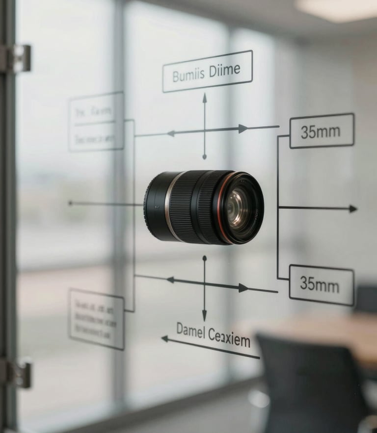Close-up of a structured business diagram on a physical glass board, soft natural window light, muted desaturated corporate tones, 35mm architectural lens.
