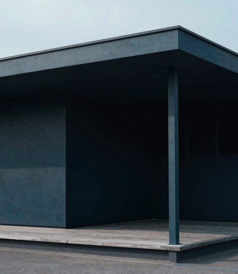 Minimalist architectural geometry of a financial capital pavilion, cool overcast daylight, sharp shadows, editorial architectural photography, 35mm
