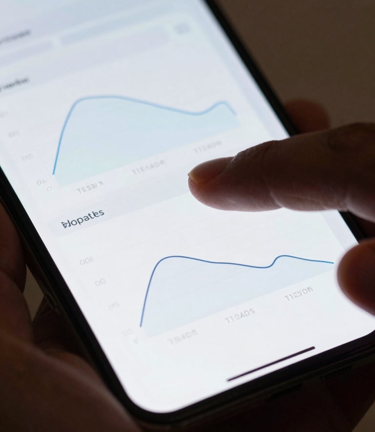 Close-up macro shot of hands interacting with a high-fidelity mobile device screen, displaying clean UI layouts and minimal telemetry graphs, cool slate tones, precise cyber-mint digital backlighting.