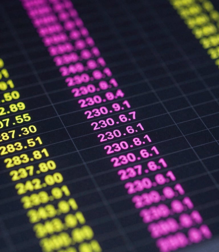 Macro close-up of a dark-mode spreadsheet interface with glowing magenta data paths, neon yellow highlights, and precise vector lines.