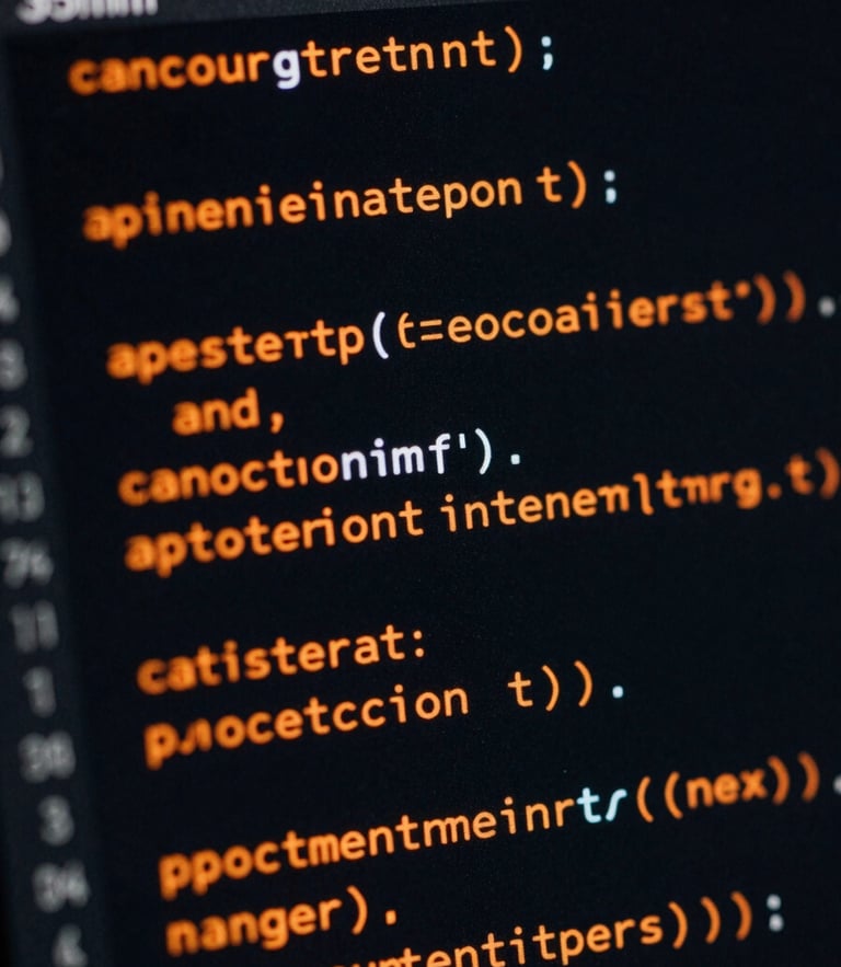 Macro shot of clean code optimization on a dark screen with subtle orange neon glow, technical interface, high-contrast, 35mm