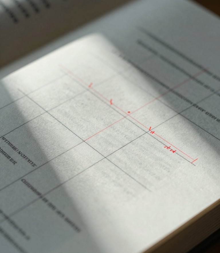Macro close-up of physical book proofs with detailed editorial markups in red ink, crisp paper texture, cool diffused daylight casting sharp shadows across the layout grid.