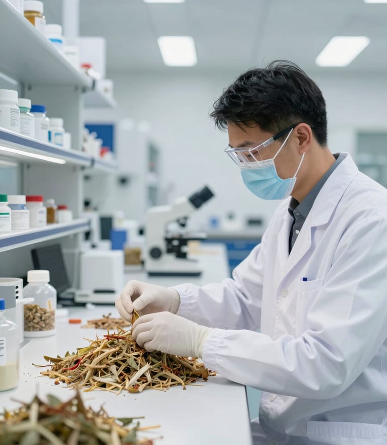Pristine laboratory environment, quality control inspector in white coat testing raw agricultural goods, bright high-end industrial lighting, sharp focus
