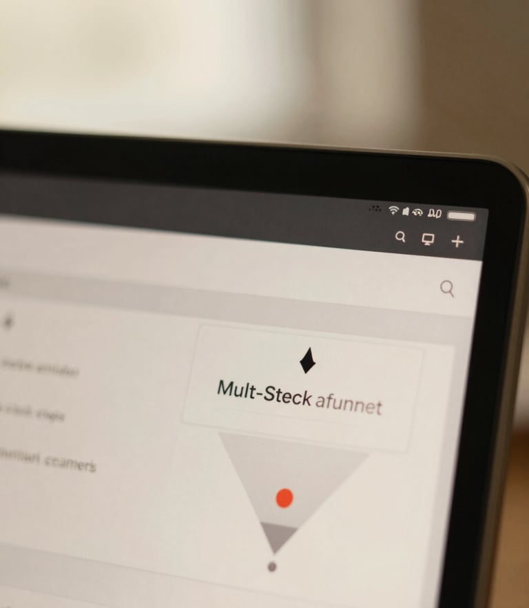 A close-up of a dark analytical interface showing drop-off rates in a multi-step checkout funnel, warm soft ambient light, shallow depth of field