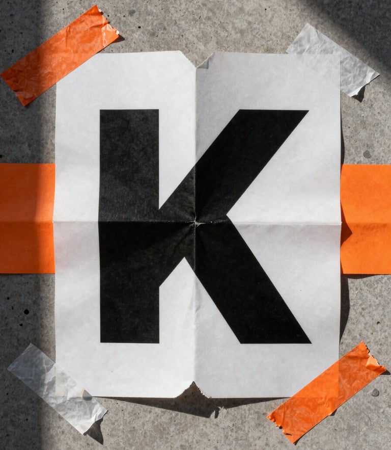 Extreme close-up of a raw, street-level wild posting campaign on a concrete wall, high-contrast hard shadows, safety orange accents visible on paper edges