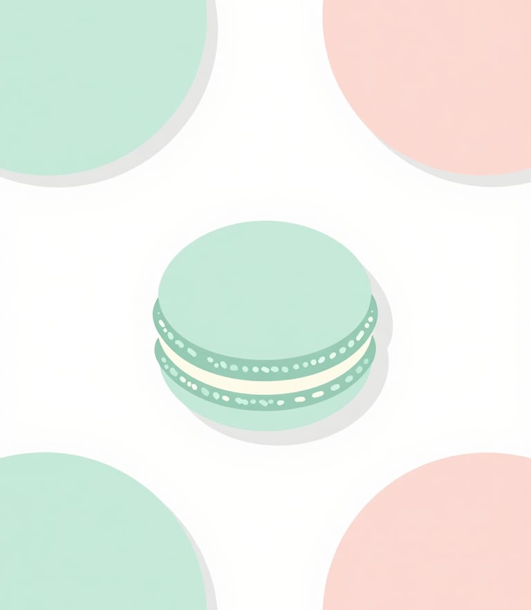 Overhead flat-lay of minimalist pastel workspace, soft mint and blush geometric shapes, bright clean natural lighting