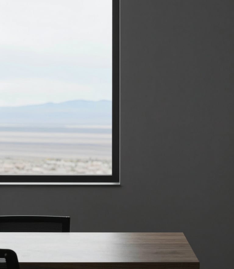 Minimalist architectural detail of a modern Utah workspace, bright natural overcast daylight, clean composition, 35mm
