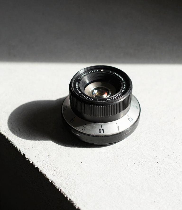 Stark editorial close-up of a vintage analog timer on a white concrete surface, high-contrast natural light, deep shadows, 35mm lens