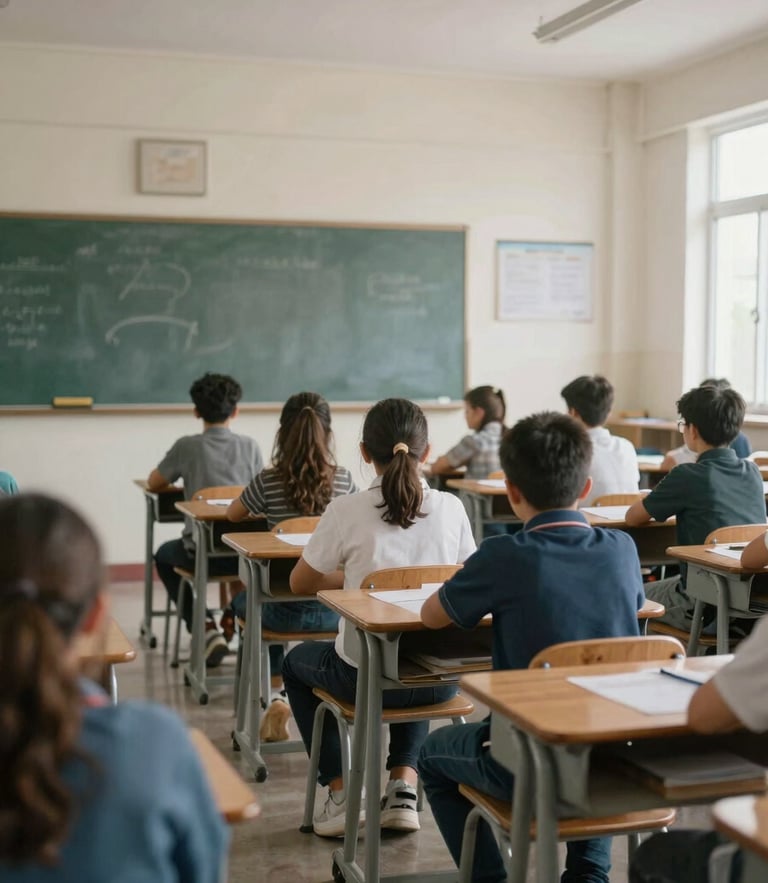 documentary-style editorial photography of an active local classroom with natural overcast daylight, muted organic tones, authentic environmental framing, 35mm