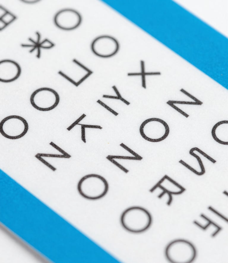 Macro close-up of a high-end commercial print color calibration sheet, sharp focus on CMYK registration marks, bright studio lighting, vibrant blue accents