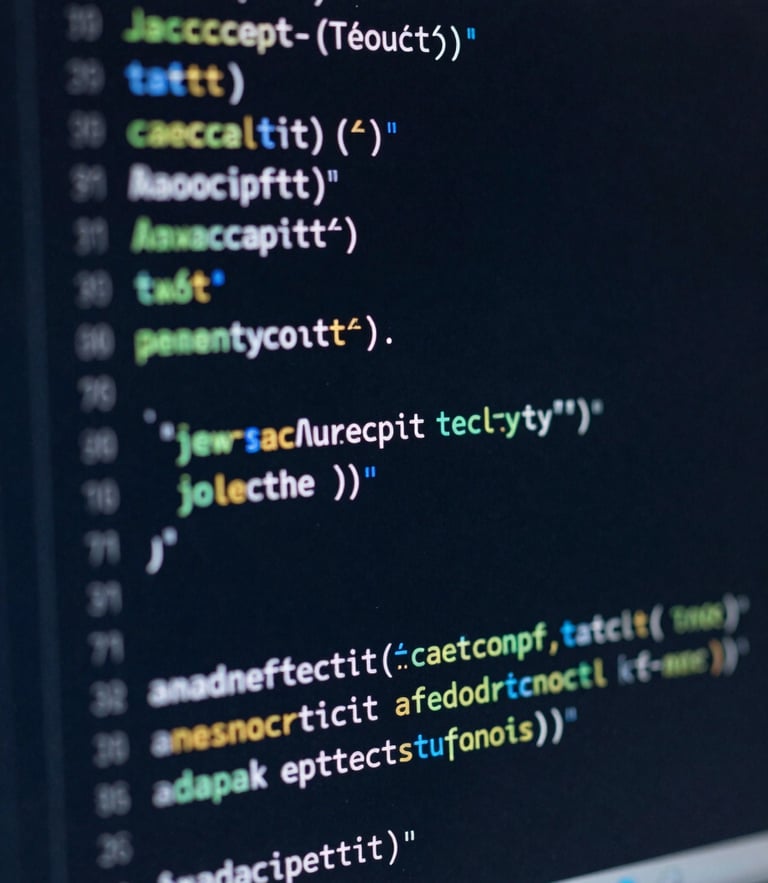 Macro close-up of clean JavaScript code on a high-resolution screen, soft blue ambient backlighting, sharp focus on code syntax, low-key moody atmosphere