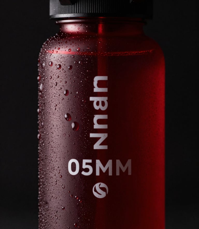 Dramatic close-up of a premium water bottle label being precisely applied by automated machinery, condensation droplets, 85mm