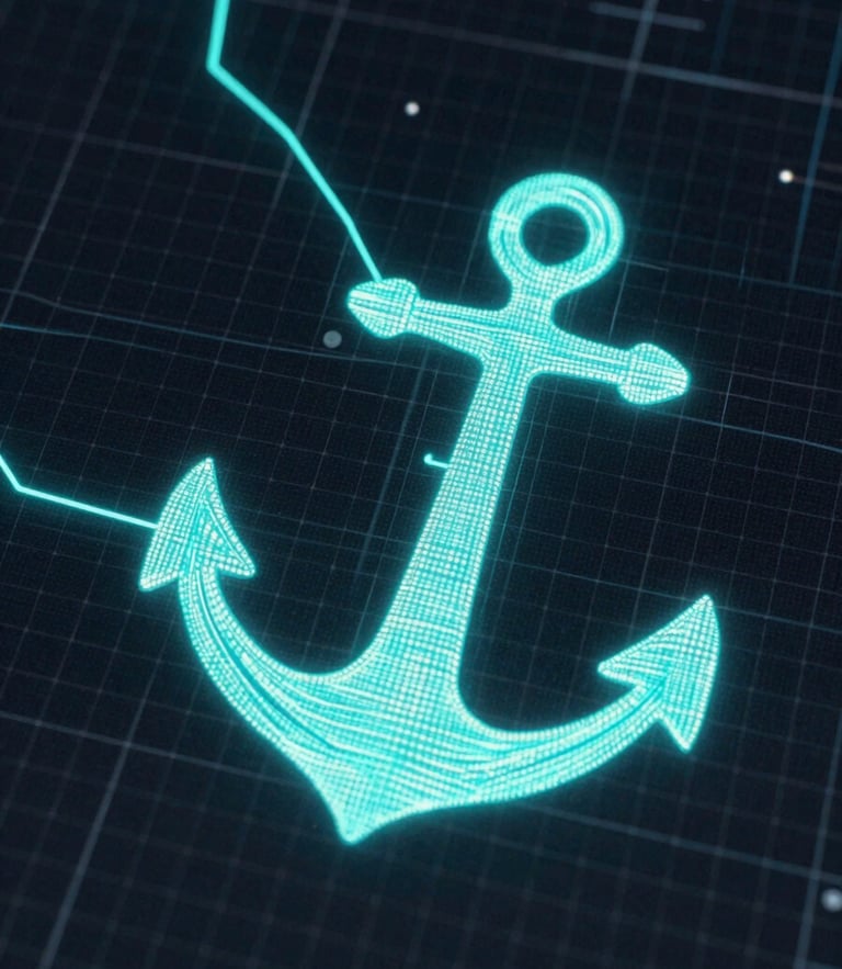 Macro photography of electric teal vector paths and anchor points glowing on a dark grid screen, high-contrast, technical cyber-industrial aesthetic.